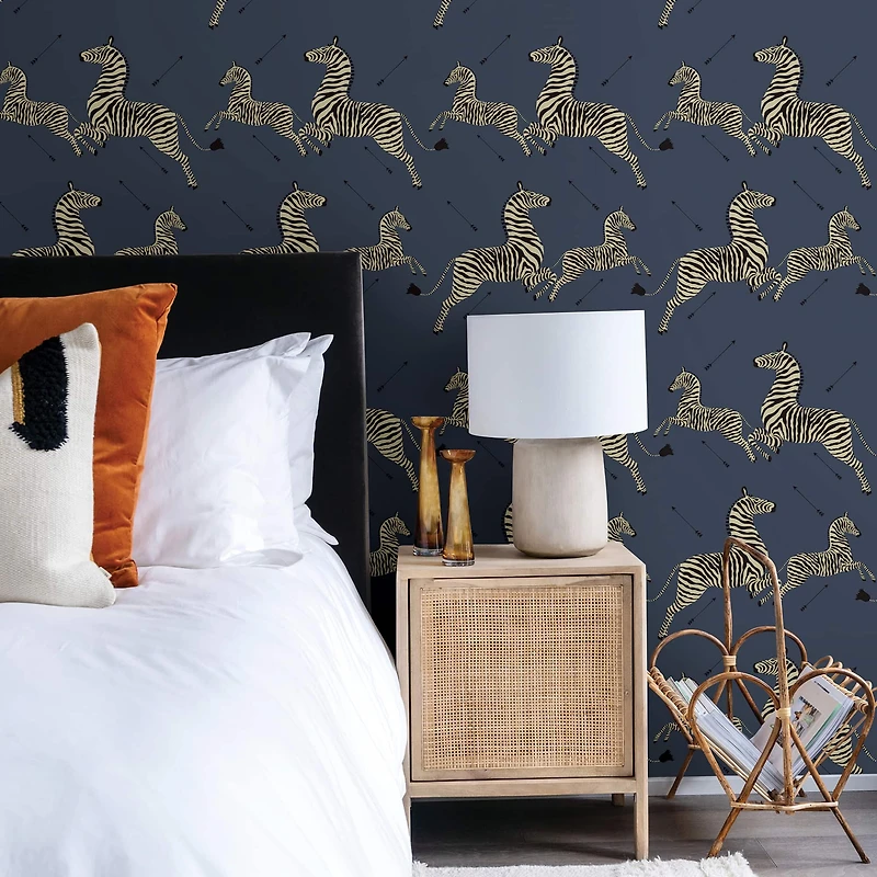 Scalamandre Denim Zebra Safari Peel & Stick Wallpaper
