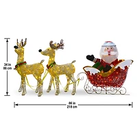 34" Santa & Reindeer Pulling Sleigh, Clear Lights