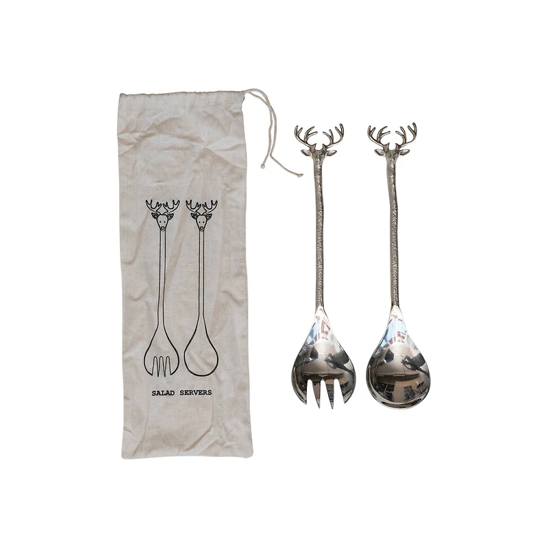 Hello Honey® 11" Reindeer Handle Nickel Finish Salad Server Set