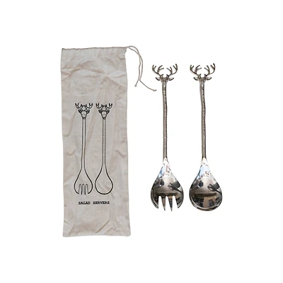 Hello Honey® 11" Reindeer Handle Nickel Finish Salad Server Set