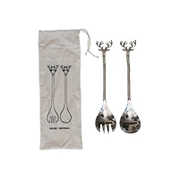 Hello Honey® 11" Reindeer Handle Nickel Finish Salad Server Set