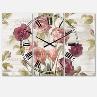Designart French Roses 3 Panel Farmhouse Wall Clock