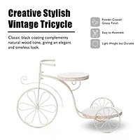 Glitzhome® 24" White Metal Tricycle Planter Stand with Solid Wood Tray
