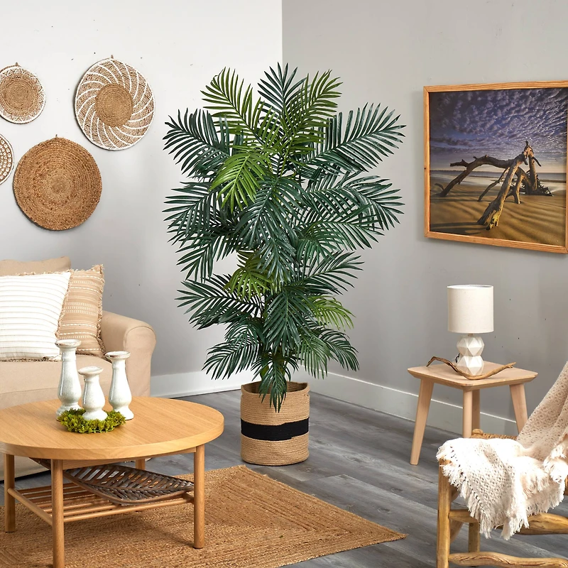 6.5ft. Golden Cane Artificial Palm Tree in Handmade Natural Cotton Planter