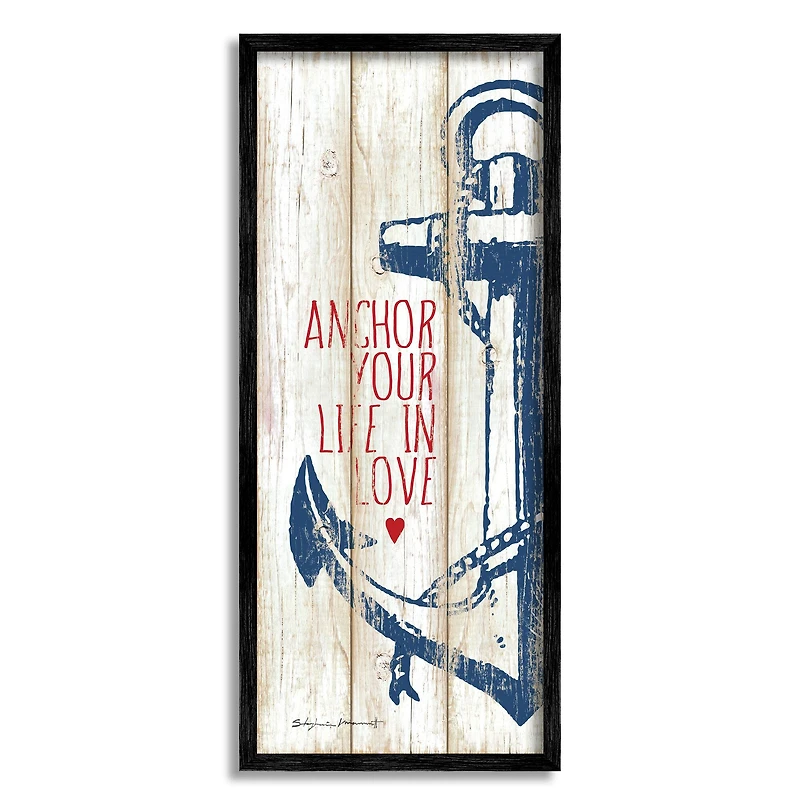 Stupell Industries Anchor Your Life in Love Quote Red Heart Framed Wall Art
