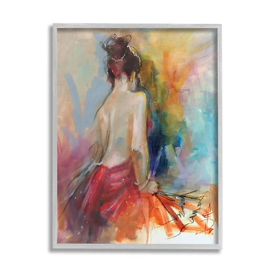 Stupell Industries Contemporary Female Pose Energetic Brush Strokes in Gray Frame Wall Art