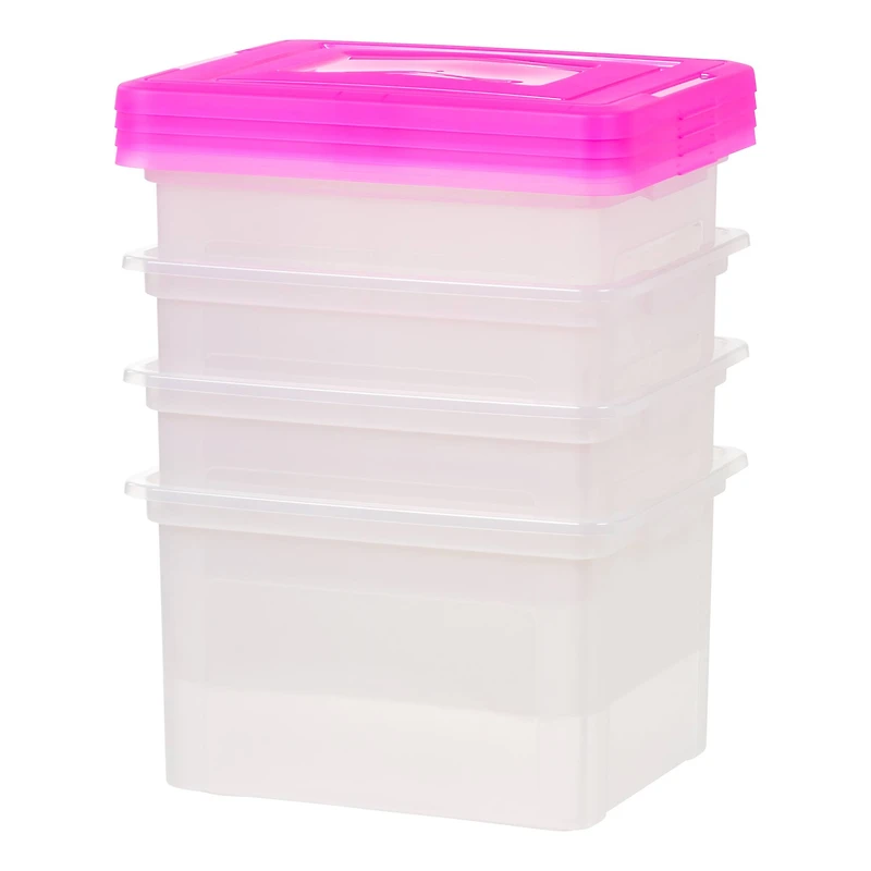 IRIS Pink & Clear Snap Tight Plastic File Organizer Box, 4ct.