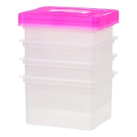 IRIS Pink & Clear Snap Tight Plastic File Organizer Box, 4ct.