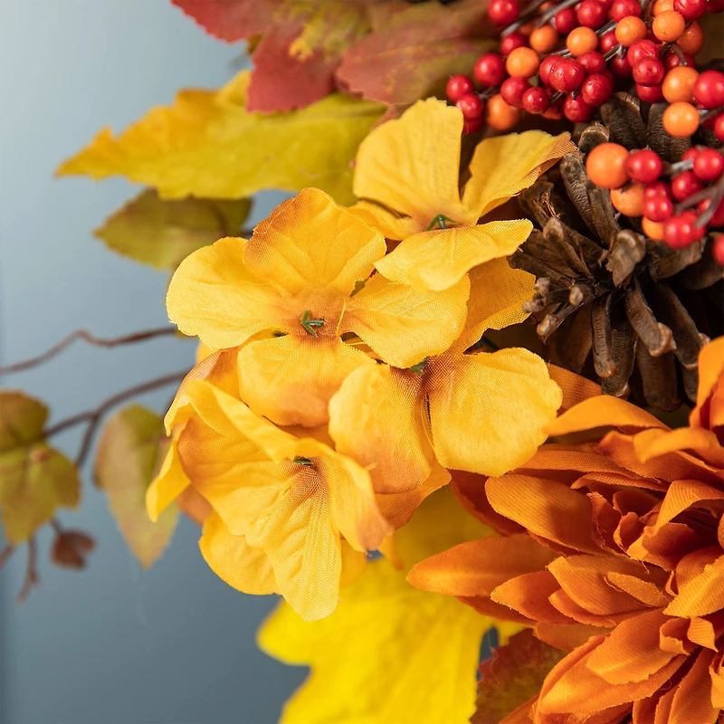Glitzhome® 27" Fall Dahlia, Pumpkin, Leaf & Berry Swag