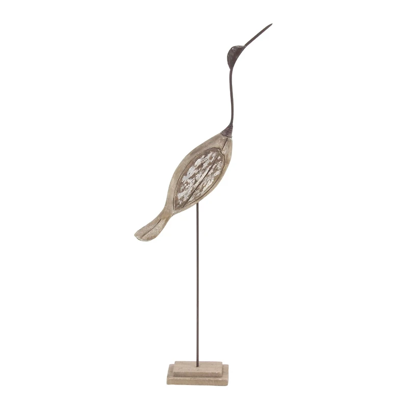 Set of 2 Brown Wood Coastal Bird Sculpture, 28", 34"