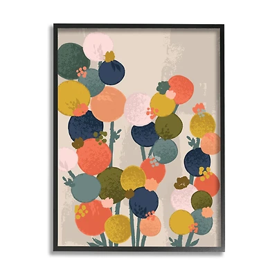 Stupell Industries Organic Shape Flowers Circular Distressed Pattern in Frame Wall Art