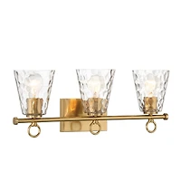 Hello Honey® Imogen Brushed Gold Metal & Hammered Water Glass 3-Light Vanity Light