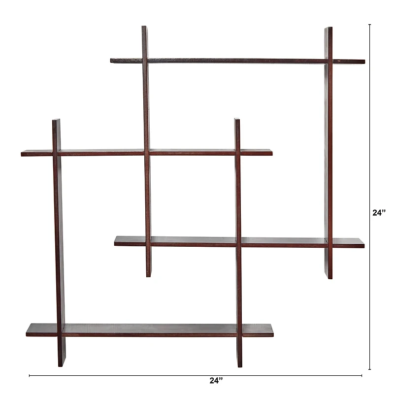 24" Wood Crosshatch Floating Shelves Wall Art Decor