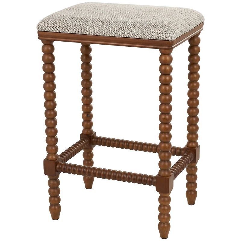 Brown Fabric Counter Stool with Wood Perle Legs & Beige Cushion