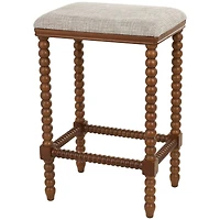Brown Fabric Counter Stool with Wood Perle Legs & Beige Cushion