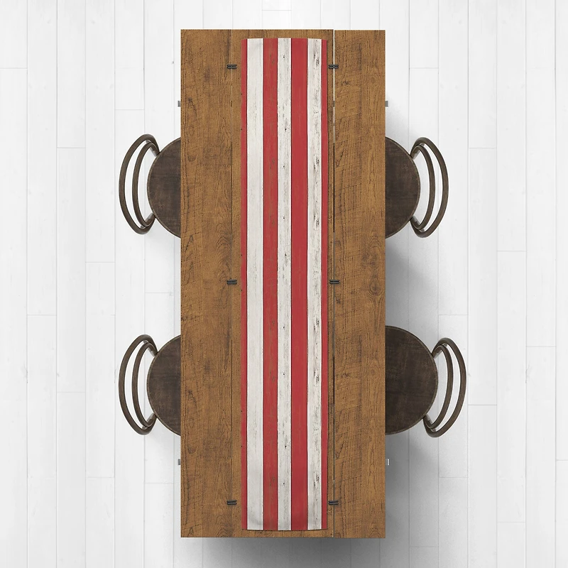 72" Red & White Distressed Stripes Table Runner