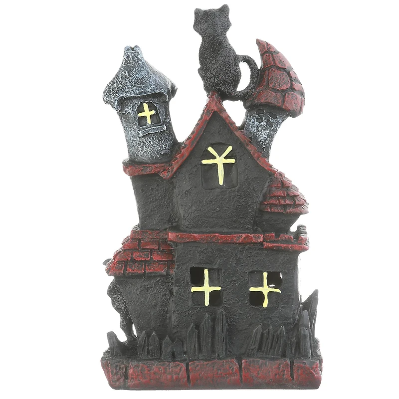7" Black Cats Haunted House with LED Light