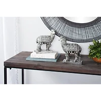 Set of 2 Silver Resin Eclectic Llama Sculpture, 10", 9"