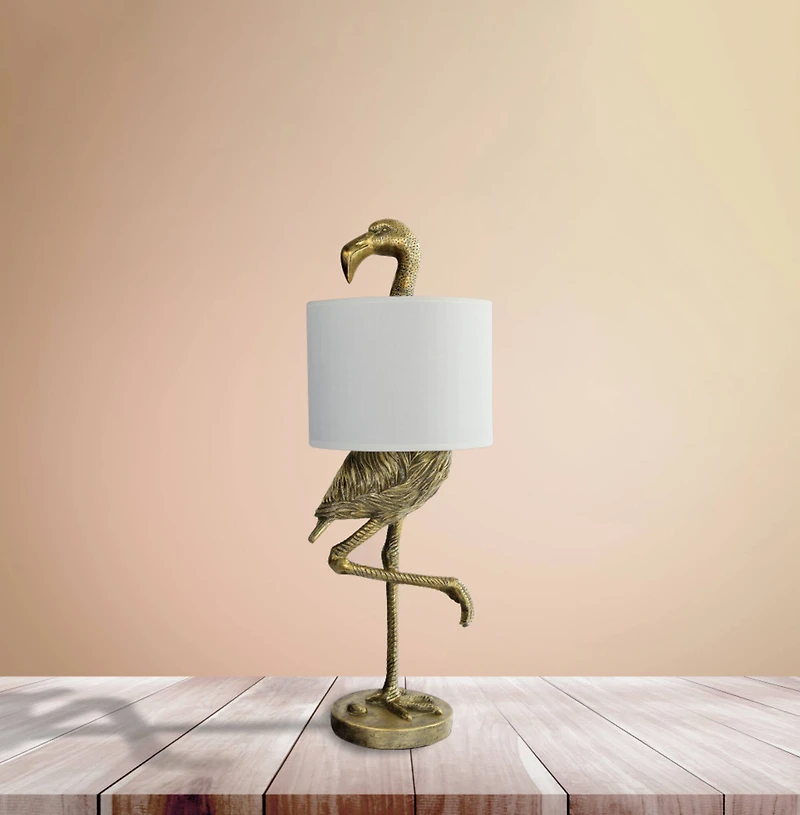 Hello Honey® 32" Gold Finish Resin Flamingo Table Lamp with Linen Shade
