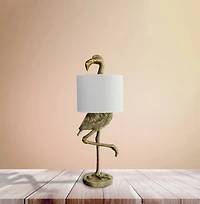 Hello Honey® 32" Gold Finish Resin Flamingo Table Lamp with Linen Shade