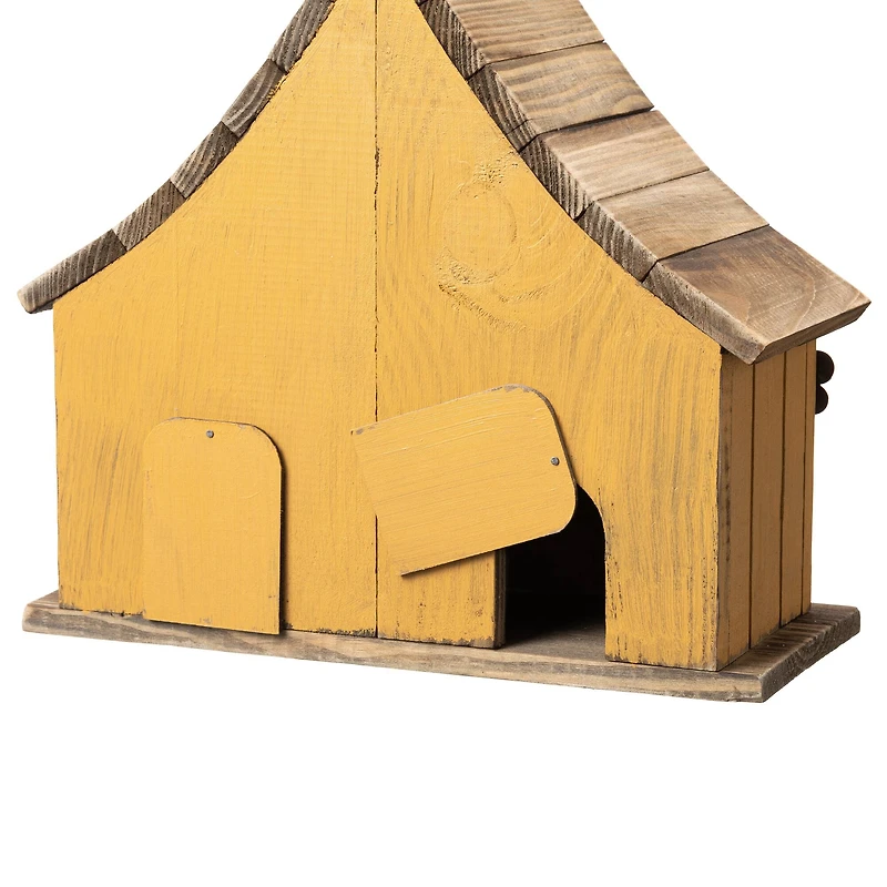 Glitzhome® 10.5" Yellow Distressed Wood Birdhouse with Flowers