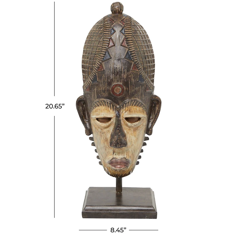 21" Brown Primitive African Mask Sculpture