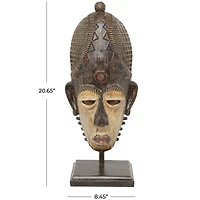 21" Brown Primitive African Mask Sculpture