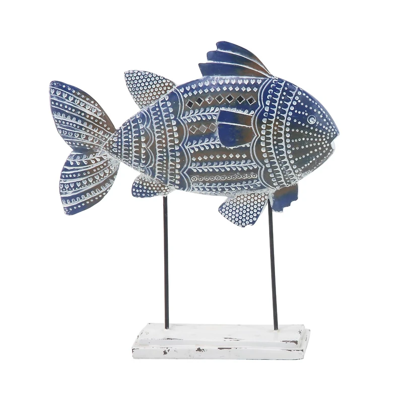 Blue Metal Coastal Fish Sculpture Set