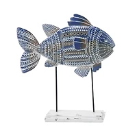 Blue Metal Coastal Fish Sculpture Set