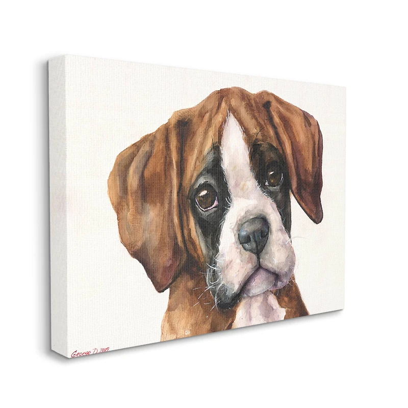 Stupell Industries Puppy Eyes Boxer Dog Pet Portrait Brown White Canvas Wall Art