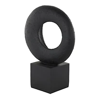14.25" Black Polystone Geometric Textured Cutout Ring Sculpture with Block Base