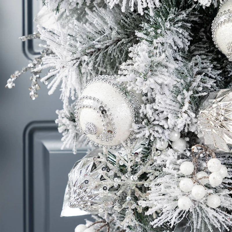 Glitzhome® 30"H Christmas Silver & White Ornament and Berry Teardrop