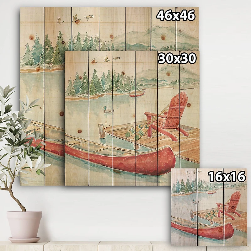 Designart - Lake Moments IV - Lake House Print on Natural Pine Wood
