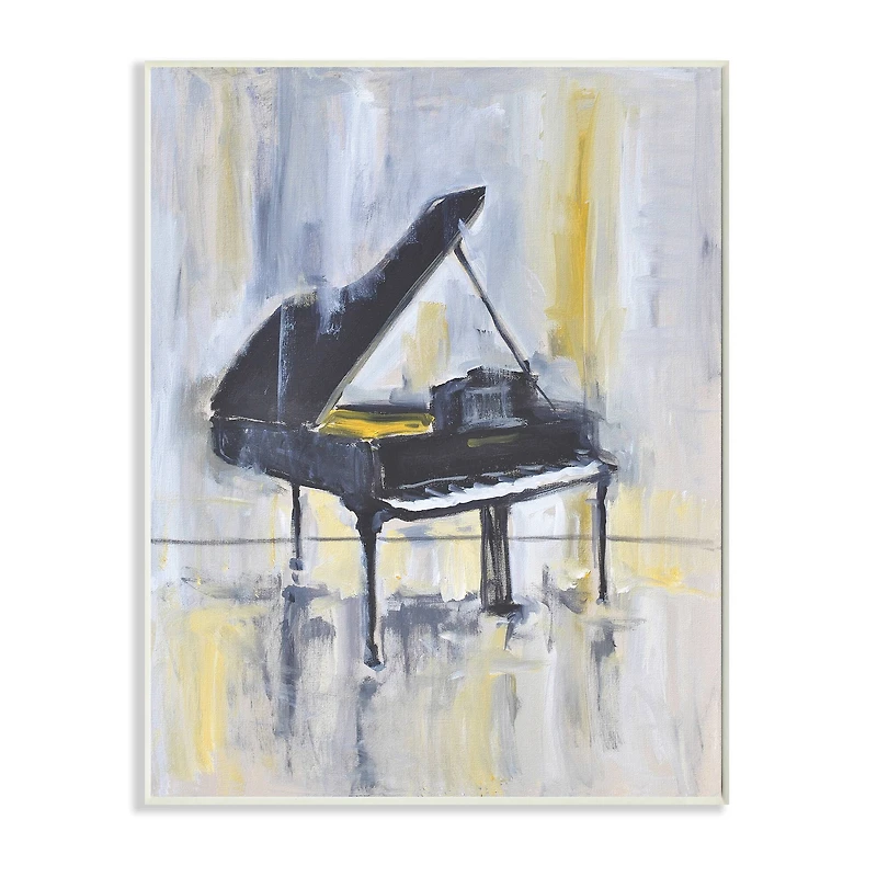 Stupell Industries Distressed Grand Piano Instrument Blue Gold Wall Plaque