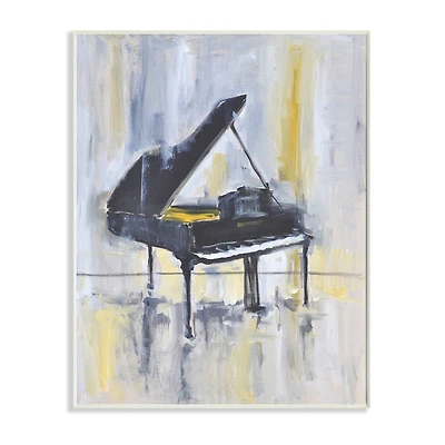 Stupell Industries Distressed Grand Piano Instrument Blue Gold Wall Plaque