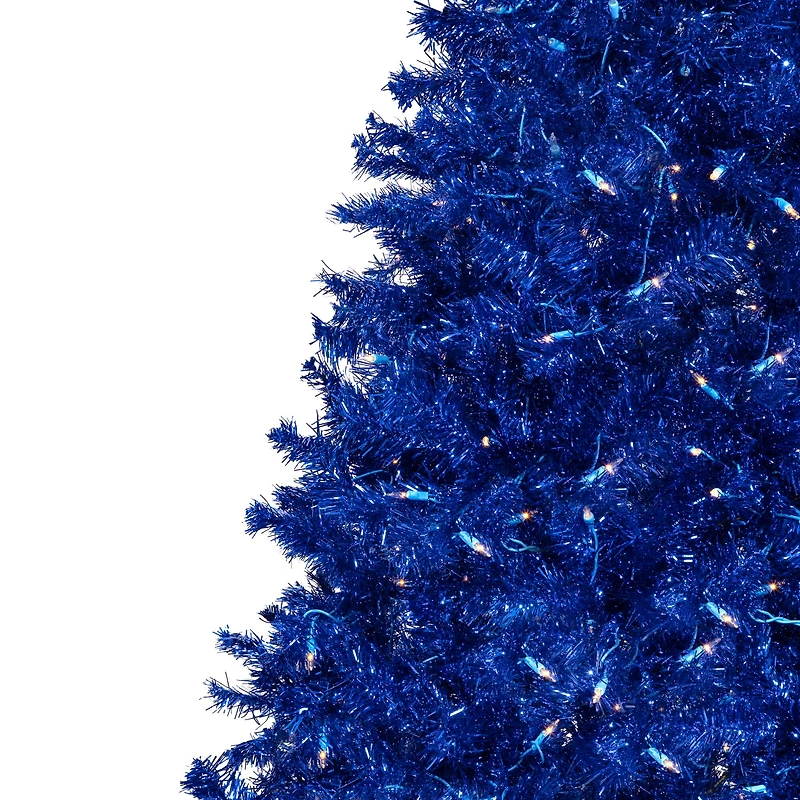 9ft. Pre-Lit Blue Artificial Tinsel Christmas Tree, Clear Lights