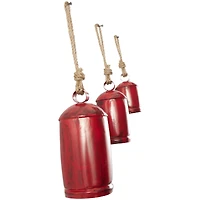 Red Metal Cow Bells Tibetan Inspired Decorative with Jute Hanging Rope Set