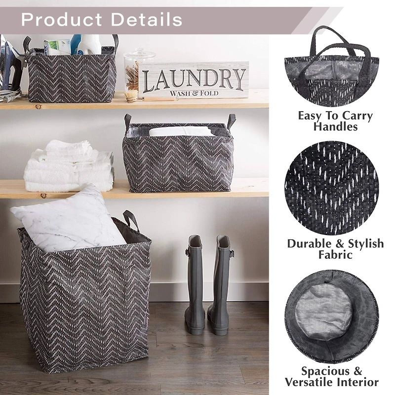 DII® Round Stone & Cream Tribal Chevron PE-Coated Woven Paper Laundry Bin Set