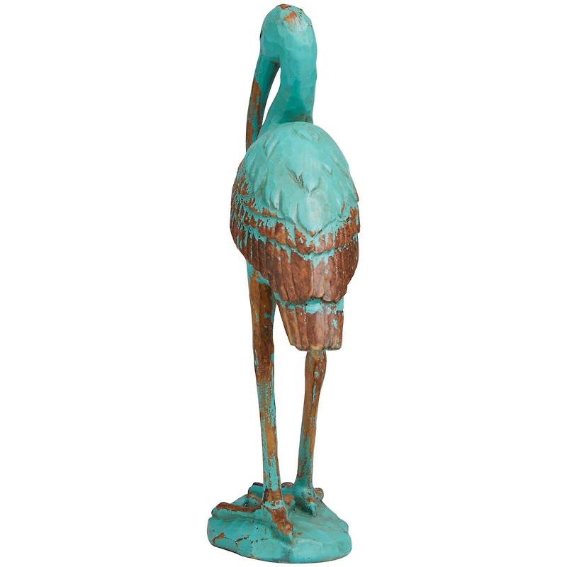 16" Distressed Teal Coastal Crane Tabletop Décor