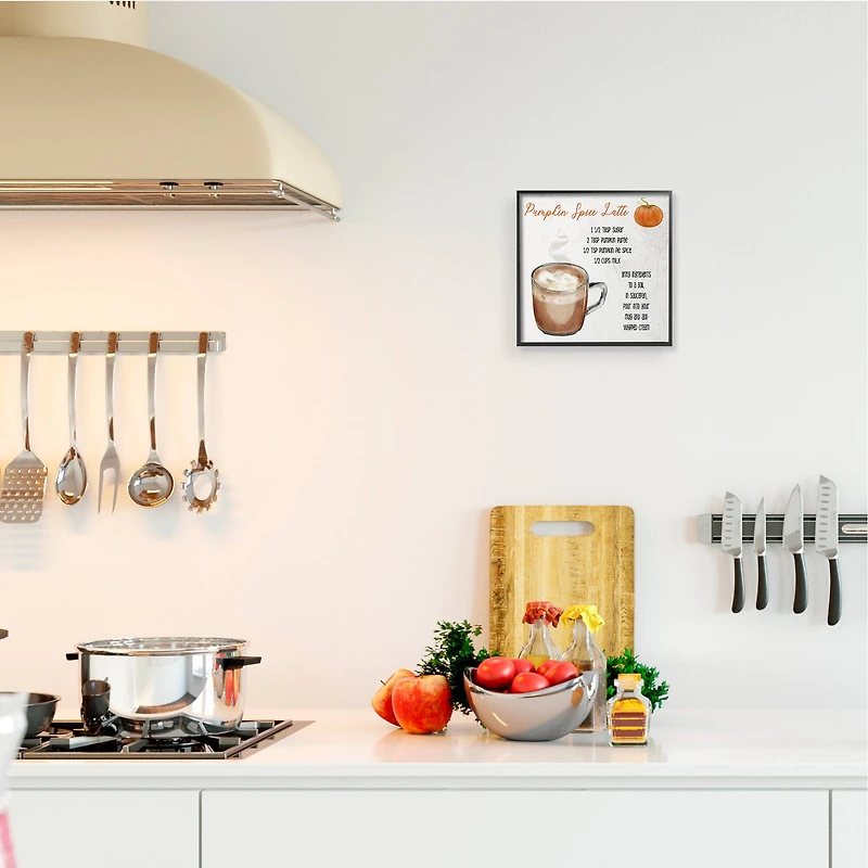 Stupell Industries Pumpkin Spice Latte Farmhouse Coffee Recipe Black Framed Wall Art