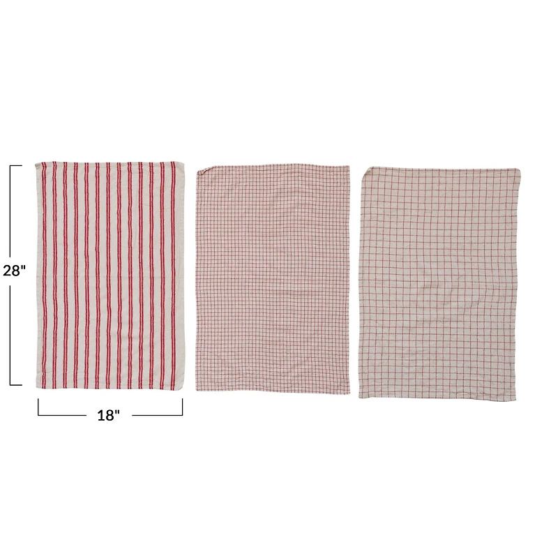 Hello Honey® Red & White Grid & Stripes Cotton Tea Towels Set