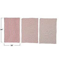 Hello Honey® Red & White Grid & Stripes Cotton Tea Towels Set