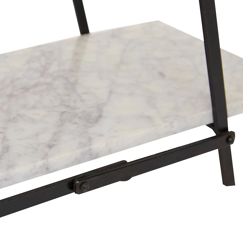23" White Marble & Iron Contemporary 3-Tier Tray Stand