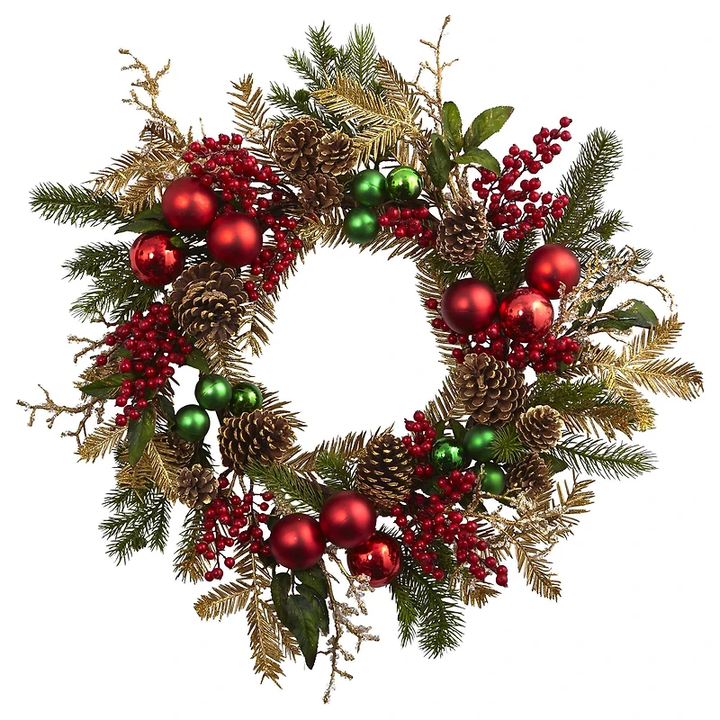 24" Ornament, Pine & Pinecone Wreath