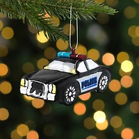 5" Black Police Car Glass Christmas Ornament