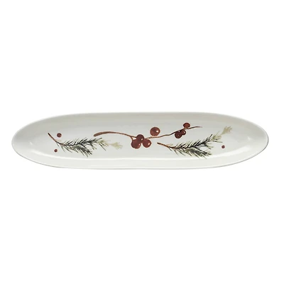 Hello Honey® 14" Multicolor Oval Stoneware Dish with Seasonal Botanicals