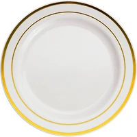 12 Packs: 10 ct. (120 total) 7.5" Round Lunch Plates with Gold Trim by Celebrate It™