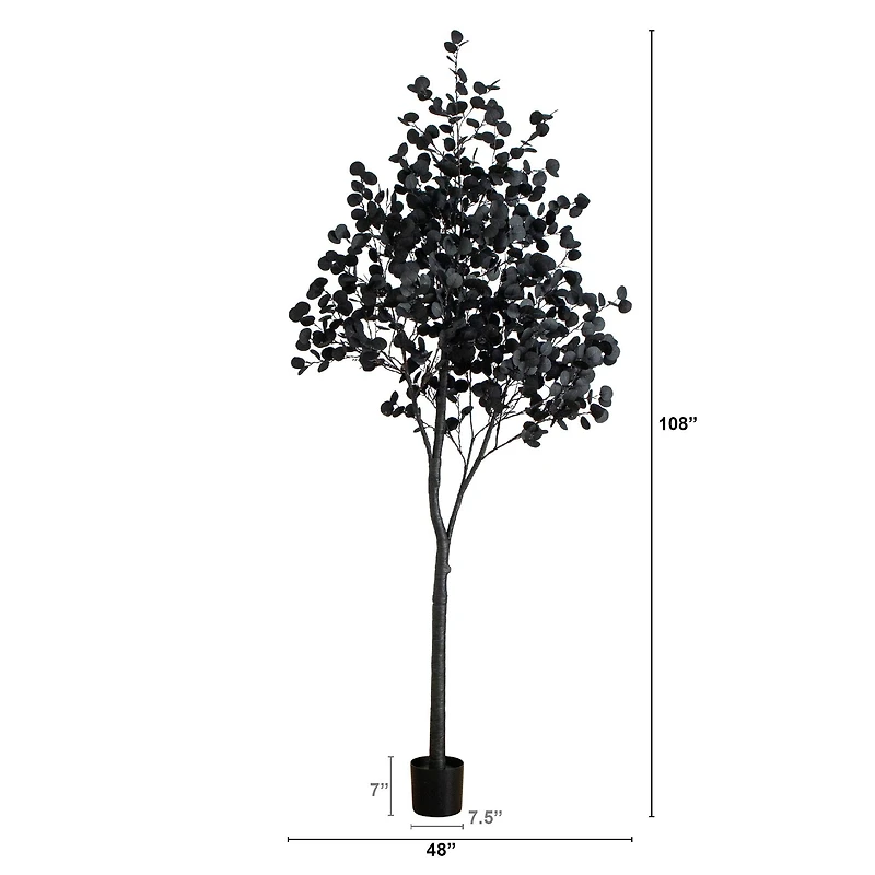 9ft. Pre-Lit Artificial Halloween Black Eucalyptus Tree with 700 Orange & Purple LED Lights