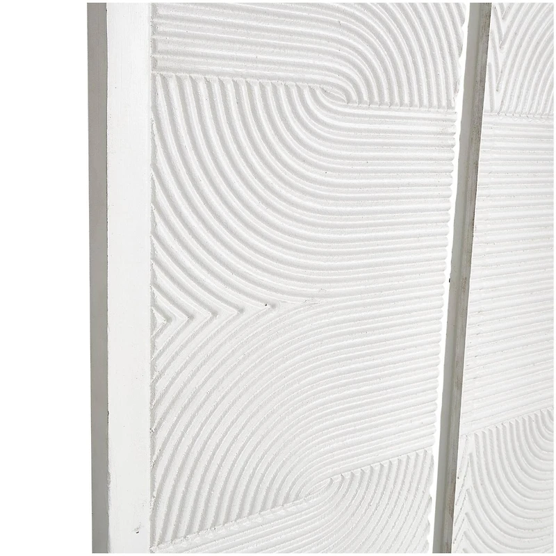 CosmoLiving by Cosmopolitan Wooden White Handmade Carved Panel Geometric Wall Art with Looped Sand Art Design, Set of 4