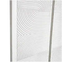CosmoLiving by Cosmopolitan Wooden White Handmade Carved Panel Geometric Wall Art with Looped Sand Art Design, Set of 4